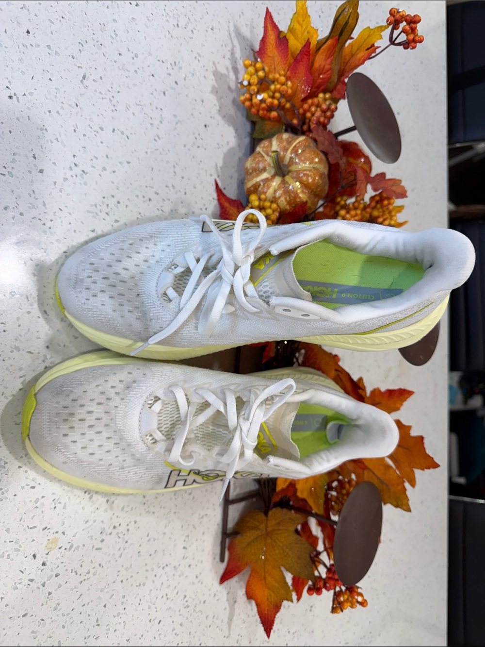 Hoka White and Lime Green Women's Running Sneakers